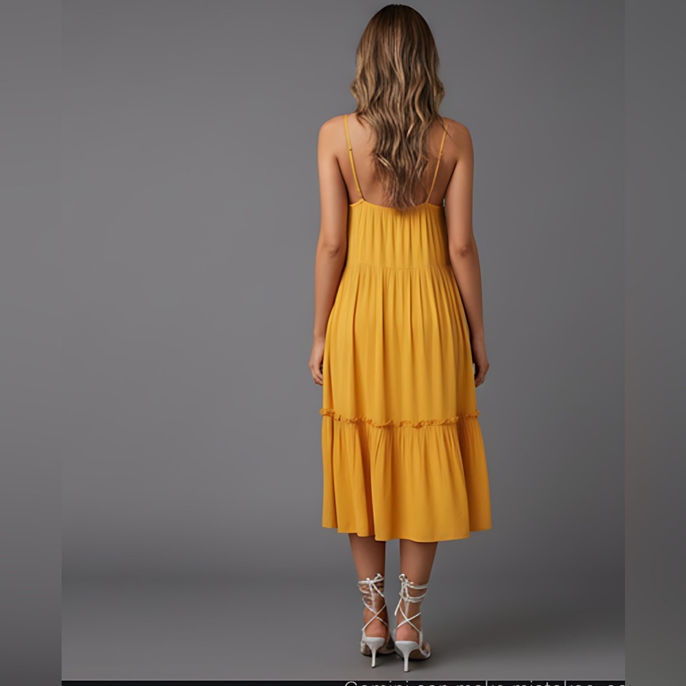Mustard Yellow Ruffle Hem Cami Dress - Picture 4 of 9